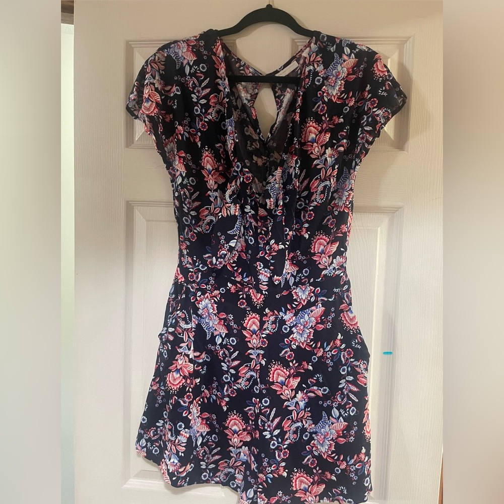 New York & Company Floral Jumpsuit - Black and Pink